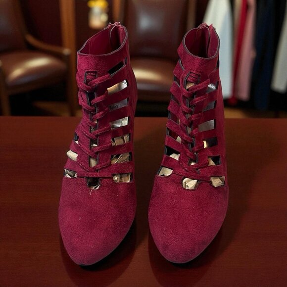 Impo Sasha Cage Faux Suede Burgundy Heels Cutout Stiletto Heel Size 10 - Picture 7 of 7